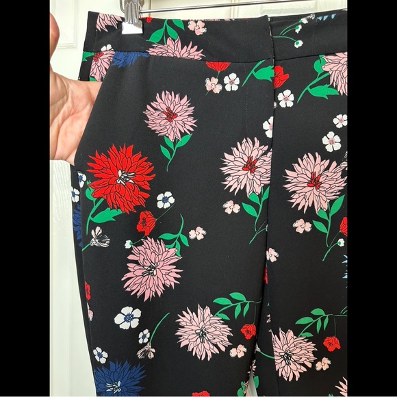 CYNTHIA ROWLEY Floral Ankle Cropped Pants Black Crop Zinnia Red Blue Pink Slim - Picture 6 of 10